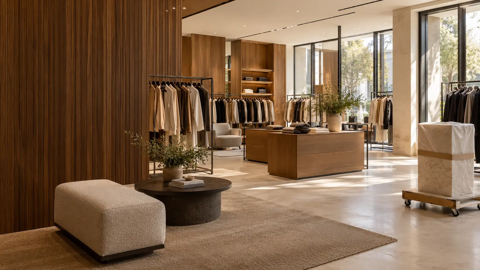 Retail interior with store displays and a protected fixture ready for placement